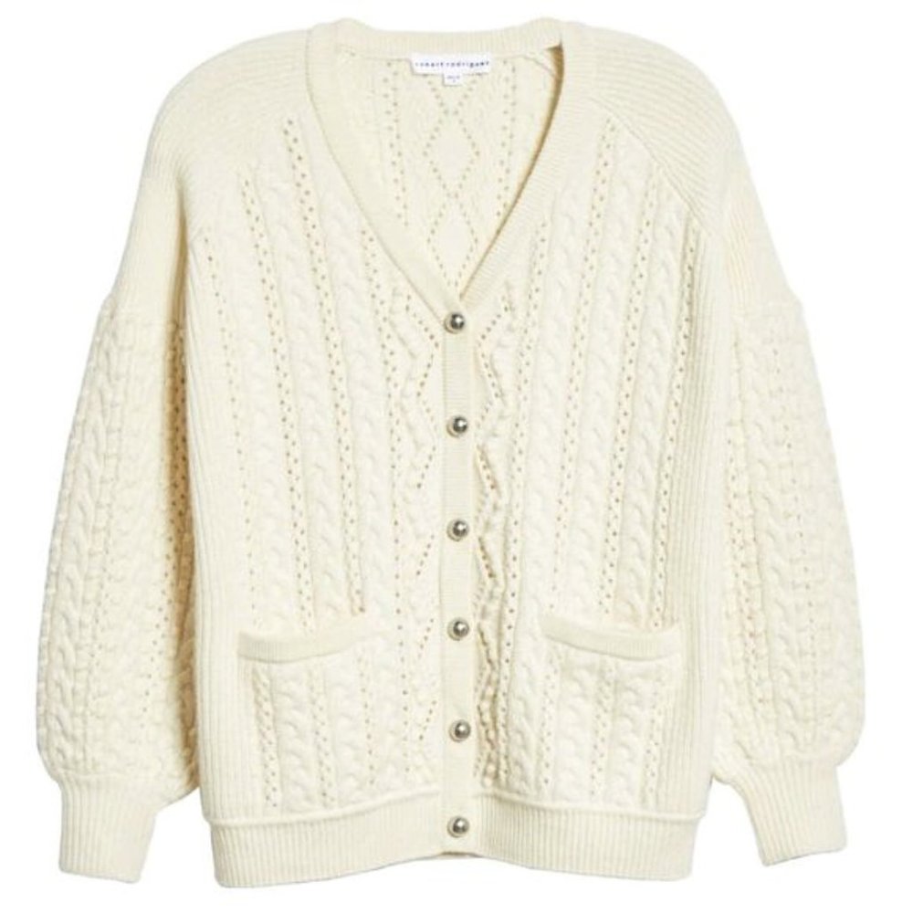 NWT M Cashmere Cable Cardigan Sweater Cream White